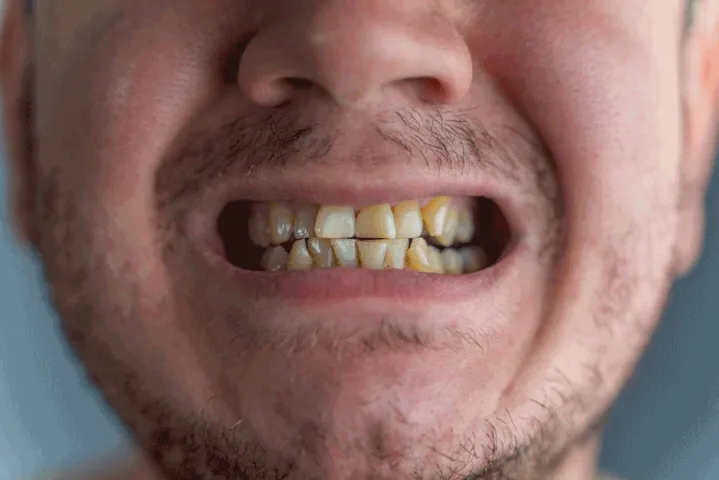 man showing dirty teeth